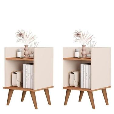 Imagem de Kit 2 Mesas de Cabeceira Bella criado quarto Retrô Com Nicho Prateleir