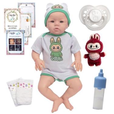 Imagem de Bebe Reborn 100% Silicone Careca Com Pelúcia Labubu Itens - Cegonha Re