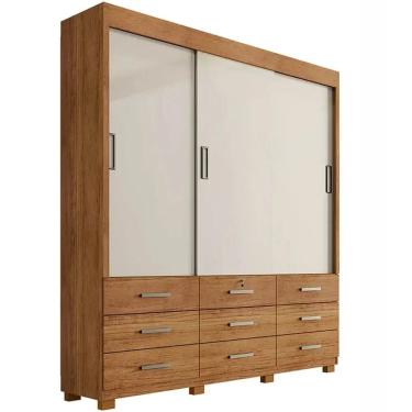 Imagem de Guarda Roupa Itapema SEM Espelho Casal 3 Portas de Correr e 9 Gavetas Rud Rack Cor Cedro Areia