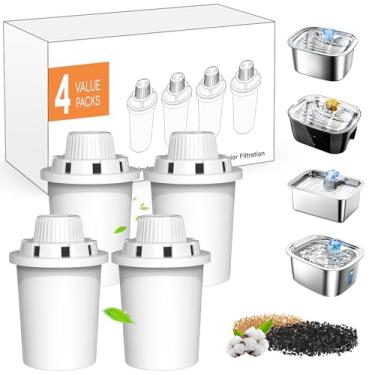Imagem de Filtro de substituição para fonte de água LESOTC 11L Lage Dog 3 galões/11L, pacote com 4 filtros verticais para água de animais de estimação, dispensador de aço inoxidável, fonte de água para gatos -