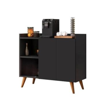 Imagem de Buffet 2 Portas com Adega e Prateleira Interna – Móvel Moderno para Sala de Jantar, Cozinha ou Área Gourmet (preto)