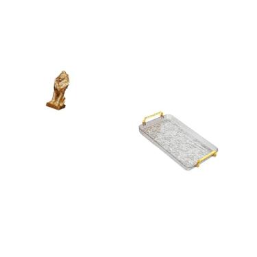 Imagem de Fenteer Estatueta de Arte de Majestoso, Ornamento de Mesa com Alça de Bandeja Decorativa para Escritório, Casa, Estante, Sala de Jantar, Armazenamento de