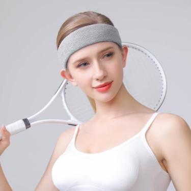 Imagem de Faixa de cabeça esportiva para homens e mulheres – Faixa de suor atlética de algodão felpudo para tênis, basquete, corrida, academia, malhar (branca)