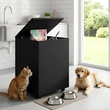 Imagem de Porta Ração Caixa Dispenser com rodízios Pet para Armazenar até 25 Kg Preto