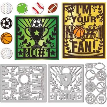 Imagem de Moldes de corte de bola esportiva, metal, troféu, corte de fundo de basquete, modelos de gravação em relevo para scrapbooking, artesanato, fabricação de cartões de papel