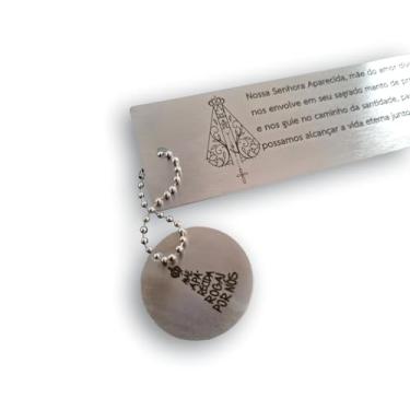 Imagem de Marca Página Nossa Senhora Aparecida em Aço Inox com Oração de Proteção | Marca Páginas Religioso | Presente Católico | Acessório para Bíblia