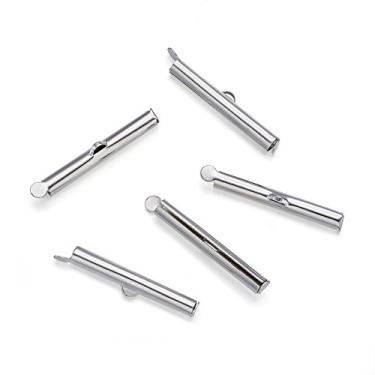 Imagem de 50 peças de fecho deslizante na extremidade do tubo 40 x 5,5 mm tampas de extremidade deslizante terminadores de crimpagem fecho platina para corrente de bola, contas de sementes trançadas para