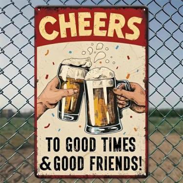 Imagem de Canecas de cerveja retrô brinde Good Times Friends arte de parede de alumínio rústico e placa de metal - 20 x 30 cm decoração vintage para ambientes internos e externos para casa, escritório, café