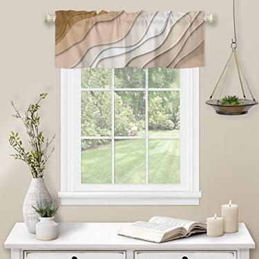 Imagem de Cortina de cozinha marrom moderna geométrica para janela ombré marrom abstrato bolso para varão sanefa cozinha tratamento de janela para quarto sala de estar 107 x 30 cm