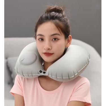 Imagem de Travesseiros portáteis de viagem, travesseiro inflável confortável em forma de U para levar aviões, carros e trens, Cinza
