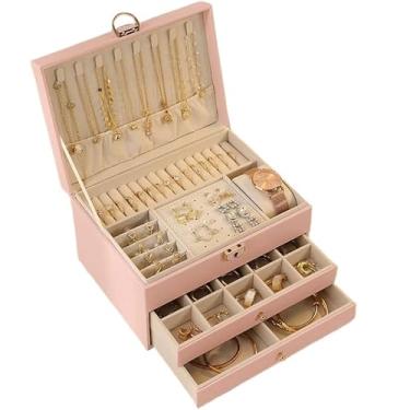 Imagem de Porta joias couro armazenamento 3 camadas de (ROSA/3077)