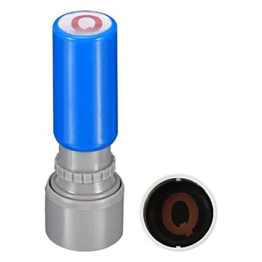 Imagem de Carimbos de letras autotinta, caractere Q 7 mm alfabeto professor carimbo inicial mini carimbo de tinta para caderno de aula, scrapbooking, artesanato faça você mesmo, concha azul