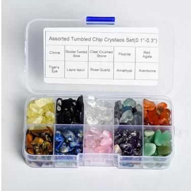 Imagem de Mini lascas de pedras de cristal caídas sortidas – fluorita natural, olho de tigre, quartzo rosa, ametista | Pequenas pedras preciosas polidas para artesanato, joias, cura, decoração de aquário