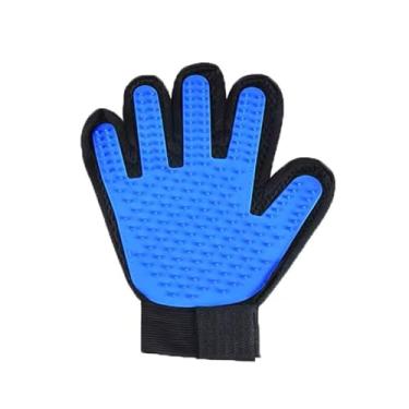 Imagem de Luva Pet Escova Nano Magnética Tira Pelo para Cachorro e Gato Silicone Azul Preto