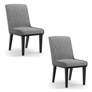 Imagem de Cadeira Sala De Jantar Base Madeira Preto Kit 2 Sofia Linho Grafite A26 D03 - D'rossi