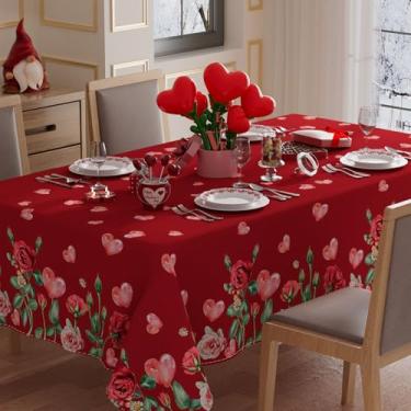 Imagem de XCHI Toalha de mesa retangular Love Hearts Roses Flowers Day Toalha de mesa retangular lavável para decoração de festa em casa 152 x 264 cm