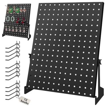 Imagem de Royxen Suporte de exibição Peg Board com ganchos, ângulos ajustáveis para exibição de quadro, porta-chaves, suportes de exibição para eventos de fornecedores (preto, pacote único)