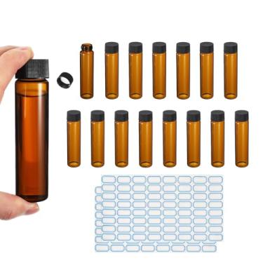 Imagem de PATIKIL Frascos de vidro âmbar de 50 ml, pacote com 15 frascos de amostra com tampa de rosca, frasco de mídia reagente com rótulos, frasco de vidro líquido à prova de vazamento para laboratório