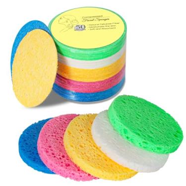 Imagem de Esponjas faciais comprimidas naturais de 50 cores, para limpeza facial, reutilizáveis e ecológicas, 50 peças