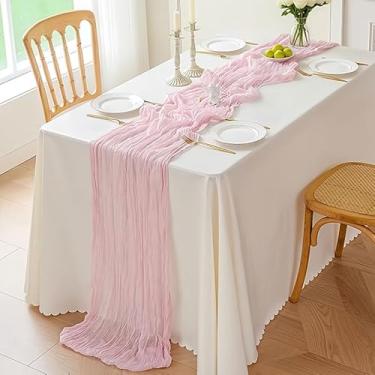 Imagem de Caminho de mesa rosa, gaze macia de 3 m, boêmio, rústico, transparente, caminhos de mesa para festa de casamento, aniversário, primavera, decoração de casa