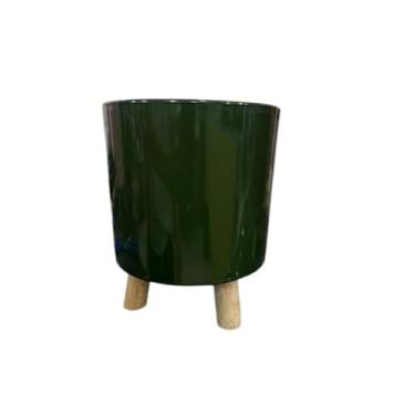 Imagem de Vaso Cachepot com Tripé de Madeira – Decoração de Plantas Naturais e Artificiais para Sala, Varanda ou Escritório(Verde)