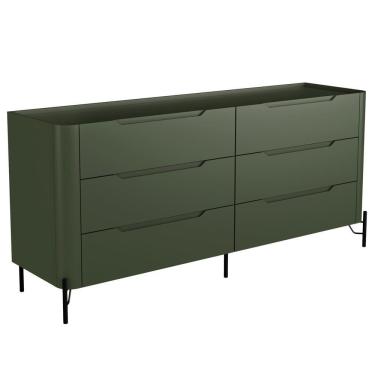 Imagem de Cômoda Para Quarto Closet Orgânica 6 Gavetas Pés Industrial Preto Bliss I03 Musgo - Lyam Decor