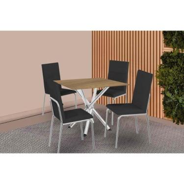 Imagem de Conjunto: Mesa Sala Jantar Volga C- Tampo De Madeira 90cm E 4 Cadeiras Amsterdã Cromado-nogueira - Preto - Kappesberg