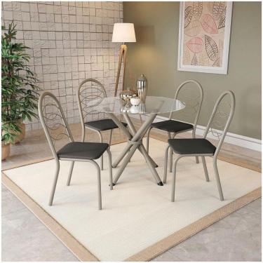 Imagem de Conjunto Mesa Volga Tampo De Vidro Incolor Com 4 Cadeiras Níquel/preto