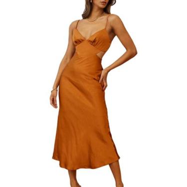 Imagem de Vestido DIWIDI, de cetim, sem encosto, decote em V, recortado, gravata