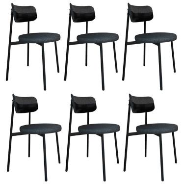 Imagem de Cadeira De Jantar Estofada Kit 6 Nyka M25 Linho Grafite-preto - Mpozenato