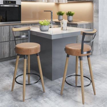 Imagem de Kit 02 Banquetas Moscou Pés De Madeira - Salaone Cor Courissimo Amarula