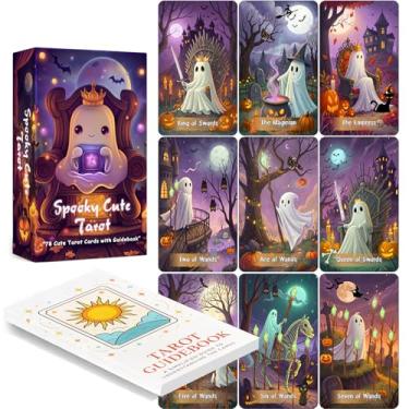 Imagem de LINGYILY Spooky Cute Tarot Deck, 78 Tarot Cards for Beginners with Guidebook Witchy Oracle Cards, Premium 400GSM Glossy Finish, Easy Shuffle Divination Gift