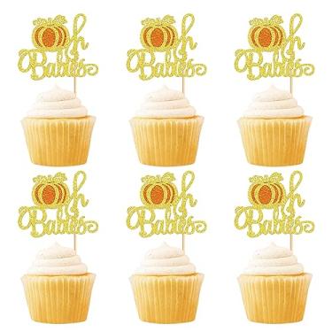 Imagem de Cyodoos 24Pcs Oh Baby Pumpkin Cupcake Toppers Glitter Pumpkin Cupcake Picks Little Pumpkin Baby Shower Decorations Fall Harvest Theme Baby Shower Kids Birthday Party Supplies Shiny orange