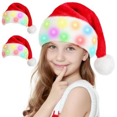 Imagem de Neten Chapéu de Papai Noel de pelúcia com luzes LED, chapéu de Natal divertido piscando para adultos ou crianças, Pacote com 2 crianças, Kid