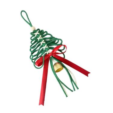 Imagem de rockible Pingente de árvore de Natal trançado à mão com sino, decoração natalina, enfeite decorativo e original para pendurar na árvore de Natal em festas, Verde