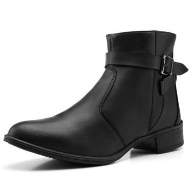 Imagem de Bota Feminina Cano Baixo Salto Quadrado Coturno Lisa Com Zíper Lateral