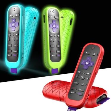 Imagem de Pacote com 3 capas para controle remoto Roku compatível com Hisense e TCL TV Stick, capa de silicone azul verde vermelho