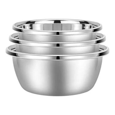 Imagem de 2X Bowl Inox Tigela Conjunto 3 Pçs Vasilha Fundo 22Cm Grosso
