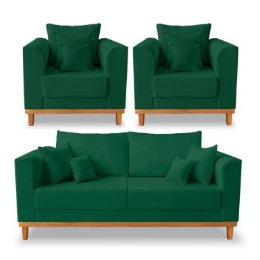 Imagem de Kit Sofá 3 Lugares E 2 Poltronas Beny Viena Suede Verde