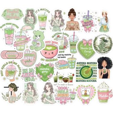 Imagem de 30 peças de adesivos estéticos Matcha Girl – Cute Girl Kawaii Matcha Tea Vinyl Adesivos à prova d'água para laptop, garrafa de água, álbum de recortes, diário, presentes para adolescentes