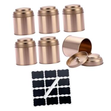 Imagem de ＫＬＫＣＭＳ Conjunto de 6 potes para chá a granel, ideais para economizar espaço na cozinha, com tampas duplas herméticas, Caneta Adesiva, Rosa Ouro