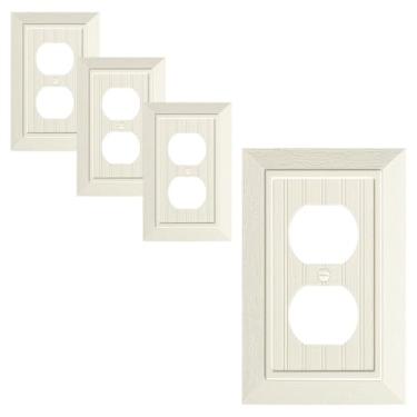 Imagem de Pacote com 4 placas clássicas para tomada frente e verso, placas decorativas de policarbonato inquebrável e tampas de tomada, placas de parede de amêndoa clara para tomadas elétricas, 1 capa de