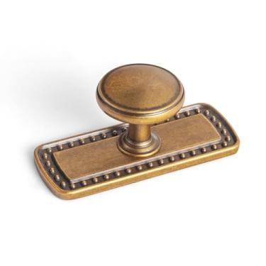 Imagem de Goo-Ki Puxadores de armário de latão antigo com placa traseira ferragens de cozinha de liga de zinco - pacote com 6 puxadores de gaveta de barra de furo único vintage retrô de latão com espaçador