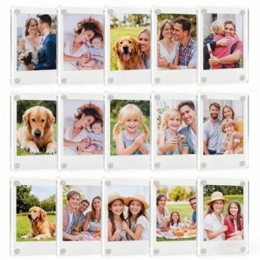 Imagem de MOJMBSBY Pacote com 15 molduras magnéticas de acrílico Polaroid para geladeira, 6 x 9,54 cm de molduras magnéticas de dupla face, mini molduras transparentes para Fujifilm Instax Mini Polaroid Picture