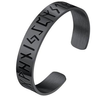 Imagem de FaithHeart Pulseira Viking para homens e mulheres, runa de aço inoxidável/martelo de Thor/lobo/pulseiras de nó celta personalizável, 2.56 inches, Aço inoxidável, Sem Pedra Preciosa