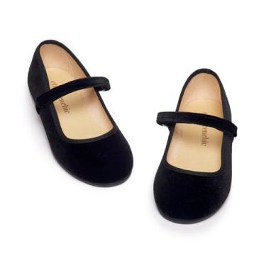 Imagem de Sapatilhas infantis Mary Jane com tiras de Gancho E Laço – Sapatos femininos para escola, casamentos e roupas casuais (bebês, crianças pequenas), Veludo - Preto, 1.5-2 Little Kid