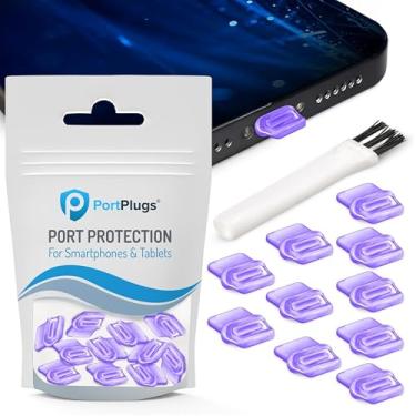 Imagem de PortPlugs Plugues de poeira USB-C – Design de fácil aderência com escova de limpeza - Compatível com dispositivos iPhone 16/15 Plus/Pro Max, Galaxy, Android, Pixel, iPad e Tipo-C | Roxo (pacote com 10