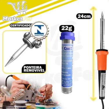 Imagem de Ferro Para Solda Elétrico 30w Ponta Fina 220v Com Estanho 1mm 22g Kit 