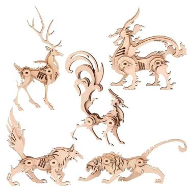 Imagem de Norsis Home and Garden Quebra-Cabeças De Animais Madeira 3D 5 Em 1 Para Adultos - Kit Quebra-Cabeça Pintar, Decoração Casa E Alívio Do Estresse