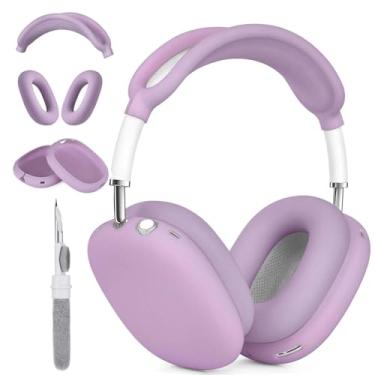 Imagem de TSKVT Capa de silicone para AirPods Max, capa de fone de ouvido transparente e macia para AirPod Max, acessórios protetor antiarranhões para Apple AirPods Max (roxo lavanda, 3 em 1)